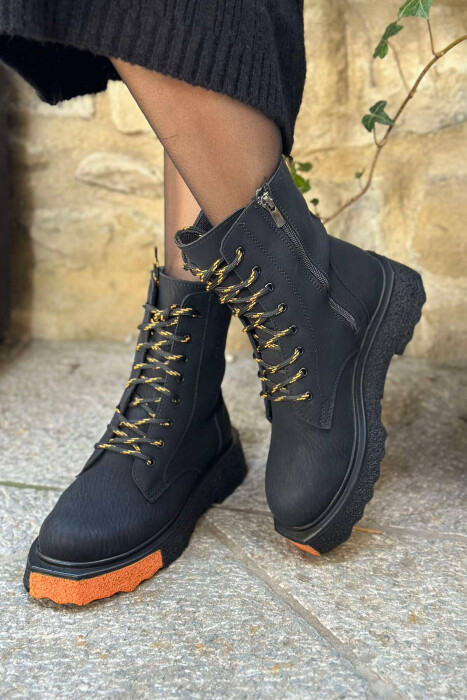 SIMPLE PLATFORM WOMAN ANKLE BOOTS BLACK-ORANGE/ZE-PO - 3