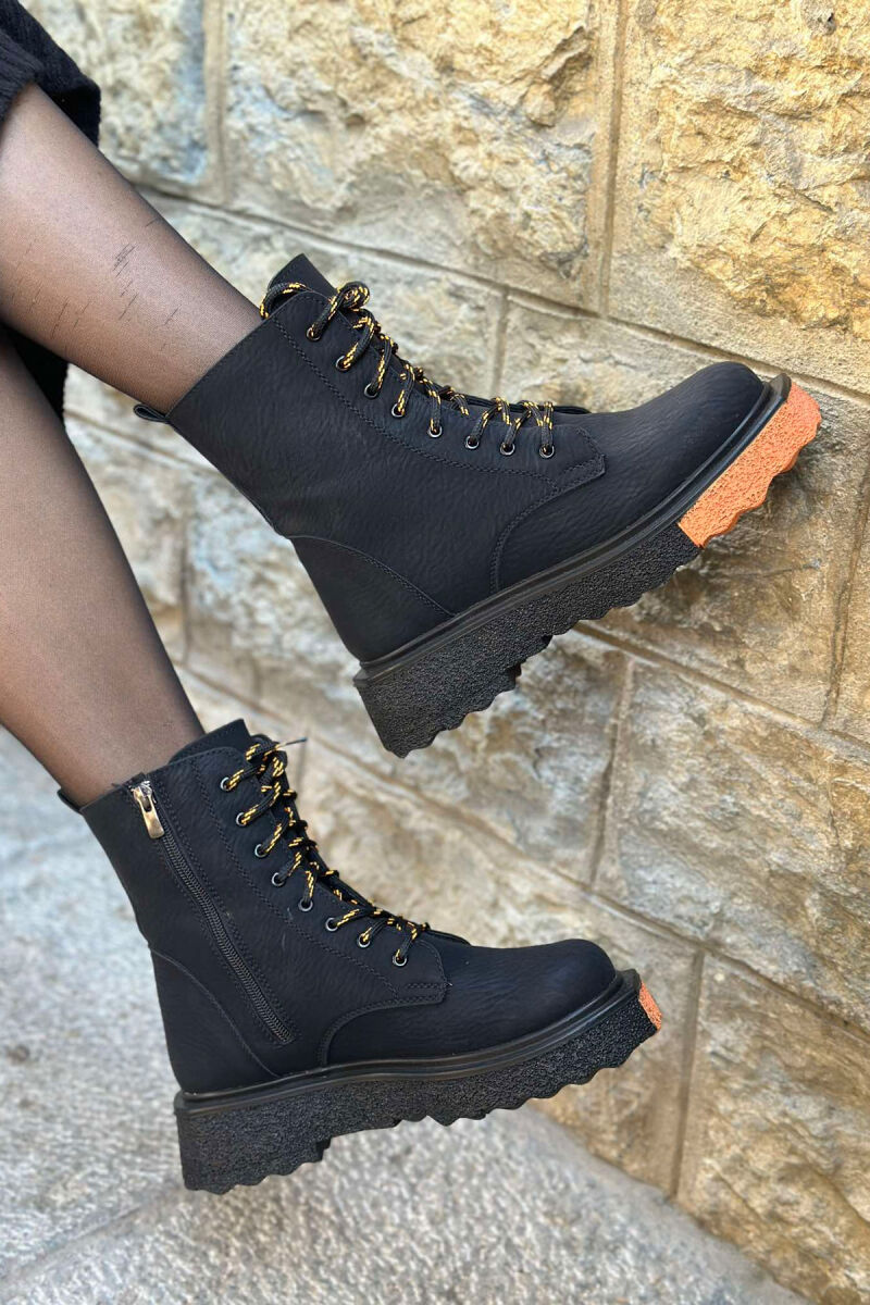 SIMPLE PLATFORM WOMAN ANKLE BOOTS BLACK-ORANGE/ZE-PO - 5