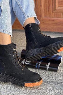 SIMPLE PLATFORM WOMAN ANKLE BOOTS BLACK-ORANGE/ZE-PO 