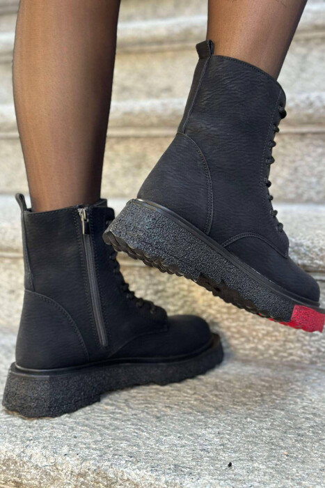 SIMPLE PLATFORM WOMAN ANKLE BOOTS BLACK-RED/ZEKU - 4