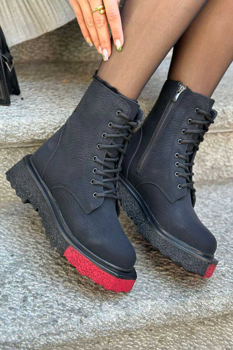 SIMPLE PLATFORM WOMAN ANKLE BOOTS BLACK-RED/ZEKU - 5