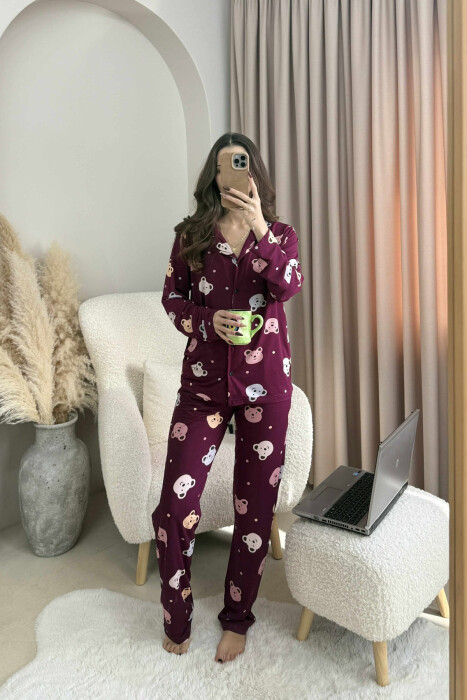 PIZHAME KËMISHË ME DIZAJN ME ARUSH+TUTA PËR FEMRA NË NGJYRE VISHNJE TE ERRET - KLAUDIO FASHION