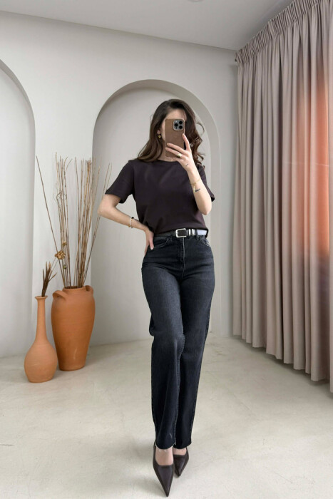 SIMPLE BELT DETAIL WOMEN JEANS BLACK/ E ZEZE - 