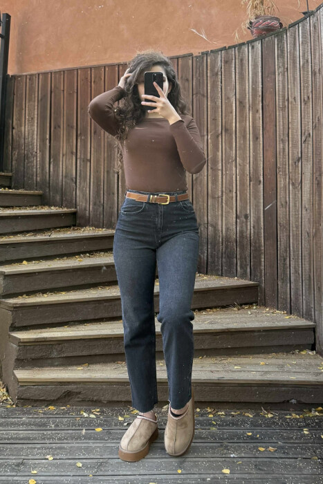 SIMPLE BELT DETAIL WOMEN JEANS DARK GREY/GEE - 1