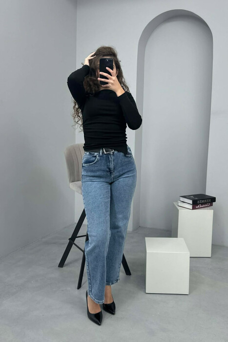 SIMPLE BELTED WOMEN JEANS LIGHTBLUE/BZ - 3