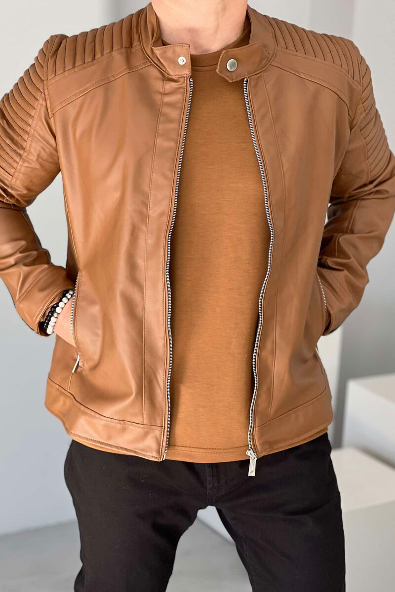 SIMPLE BIKER MEN JACKET BROWN/KAFE - 5