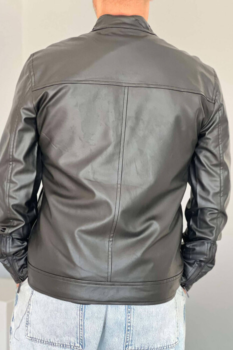 SIMPLE BIKER MEN JACKET IN BLACK COLOR - 2