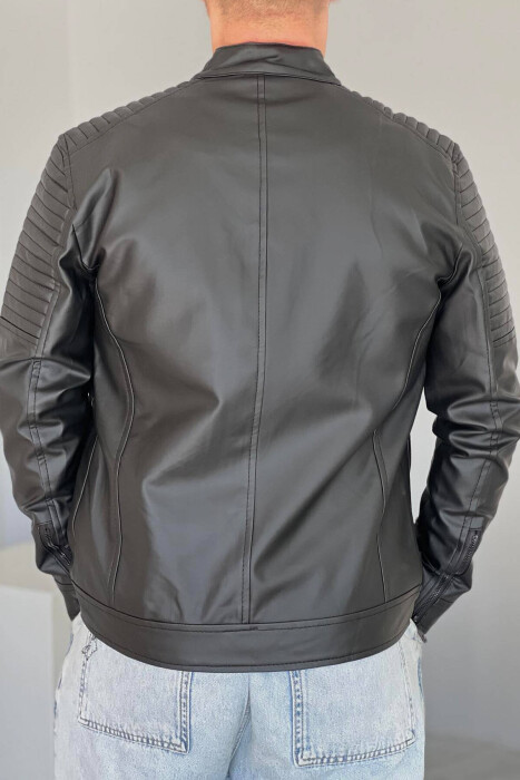 SIMPLE BIKER MEN JACKET IN BLACK COLOR - 3