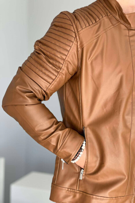 SIMPLE BIKER MEN JACKET IN BROWN COLOR - 4