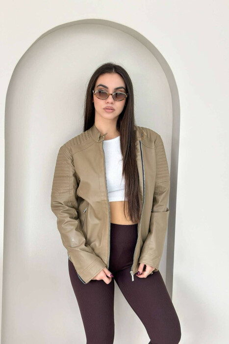 SIMPLE BIKER WOMEN JACKET LIGHT BROWN/KAZB 