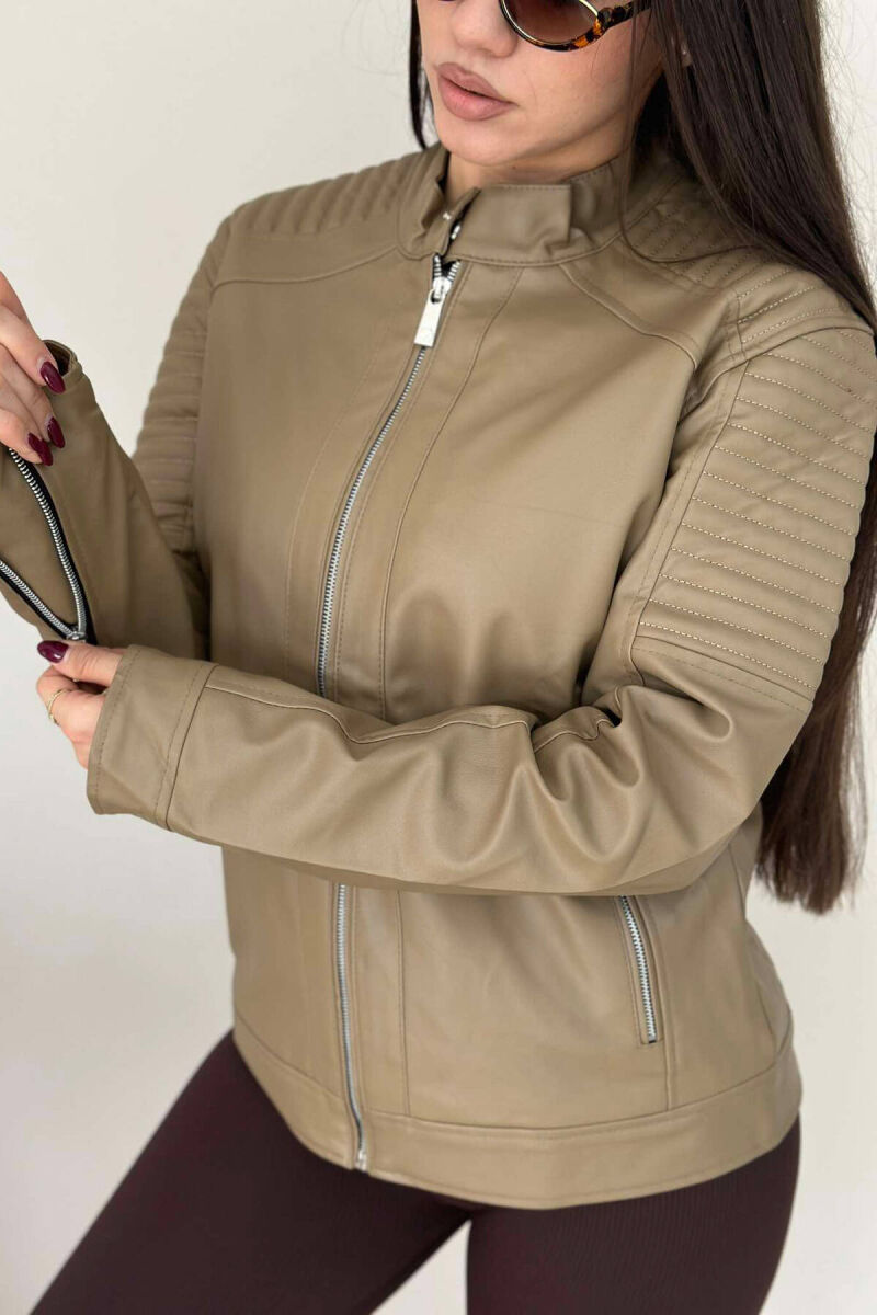 SIMPLE BIKER WOMEN JACKET LIGHT BROWN/KAZB - 5