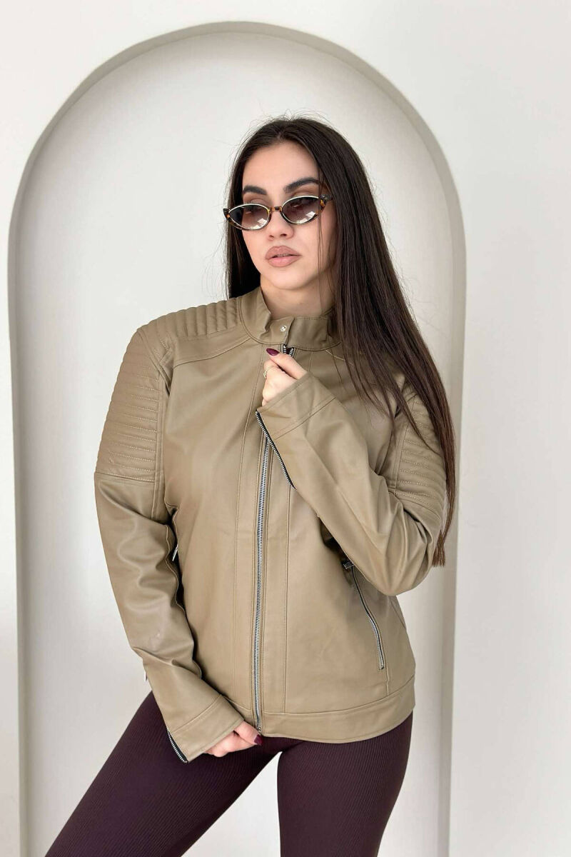 SIMPLE BIKER WOMEN JACKET LIGHT BROWN/KAZB - 3