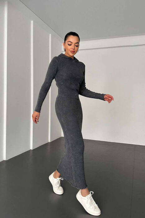 SIMPLE BLOUSE+SKIRT WOMEN SET DARK GREY/GEE - 2