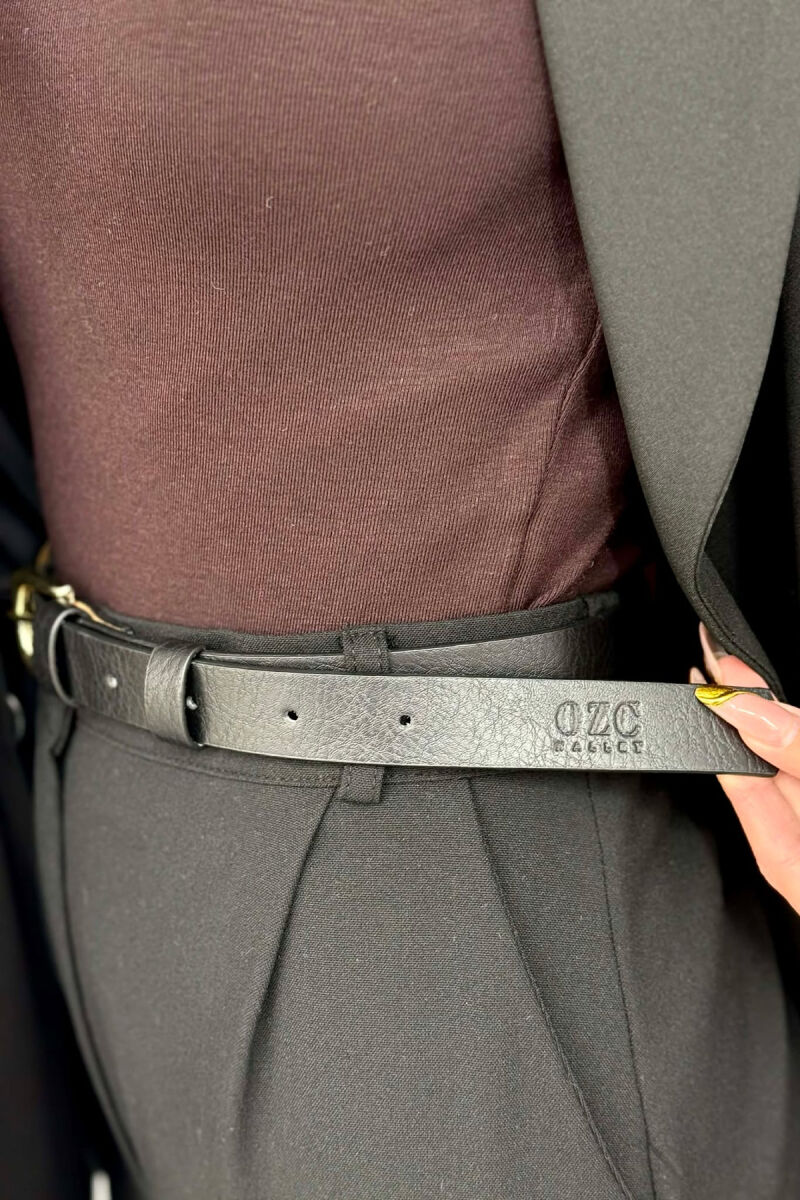 SIMPLE BUCKLE LEATHER WOMEN BELT BLACK+GOLD/ZEGO - 3