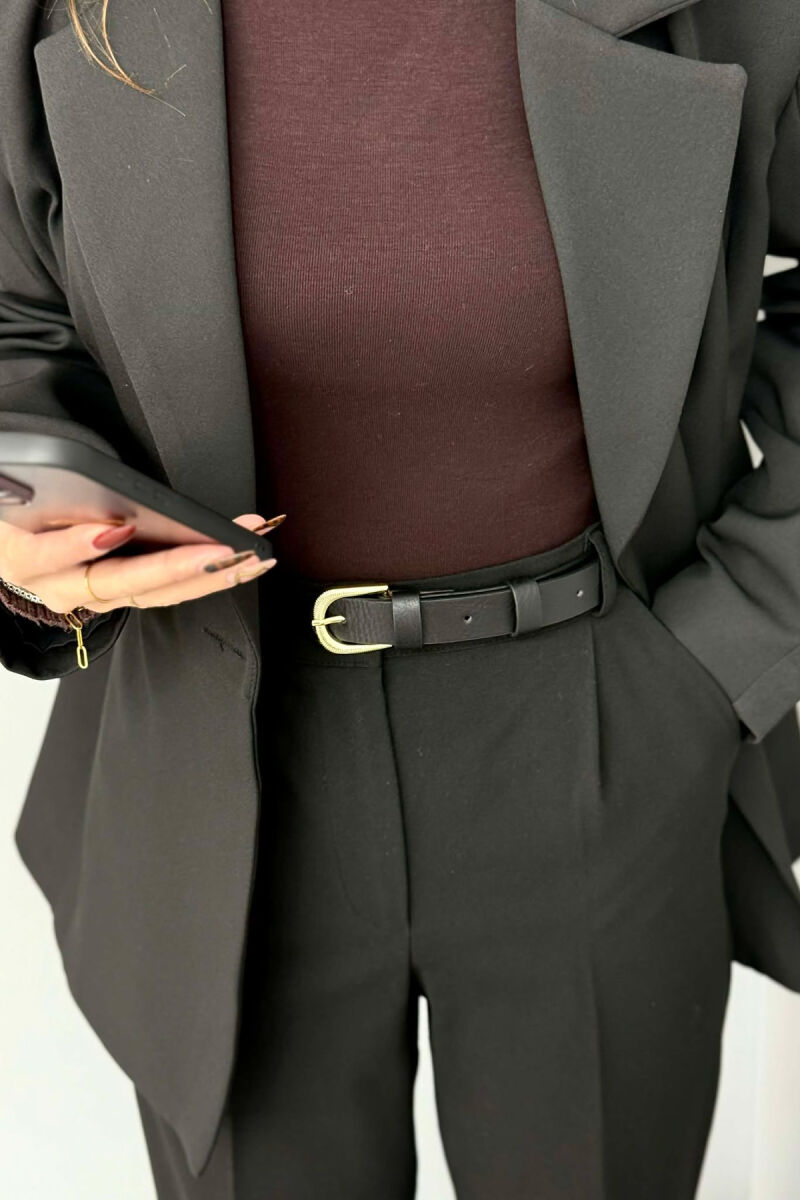 SIMPLE BUCKLE LEATHER WOMEN BELT BLACK+GOLD/ZEGO - 1