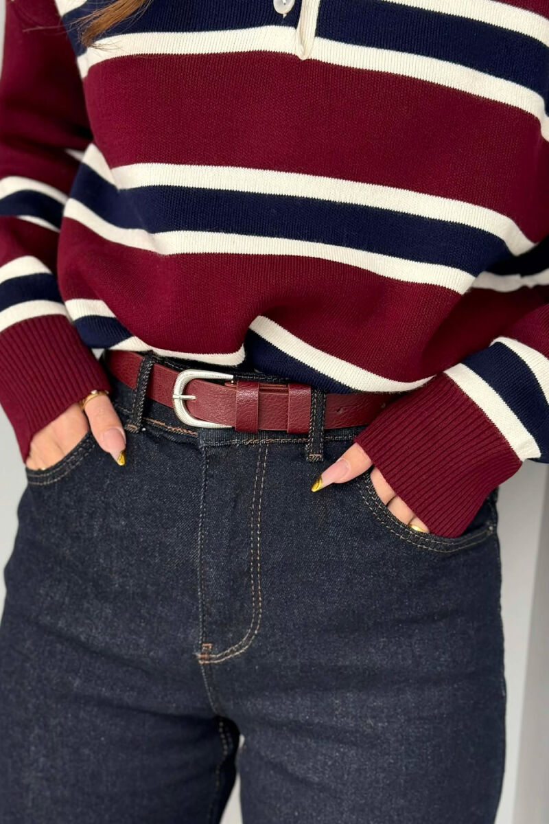 SIMPLE BUCKLE LEATHER WOMEN BELT BURGUNDY/VISHNJE - 2