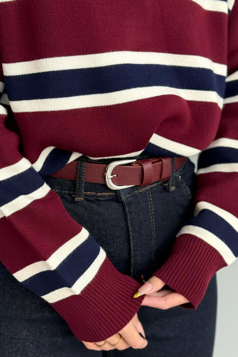 SIMPLE BUCKLE LEATHER WOMEN BELT BURGUNDY/VISHNJE - 1
