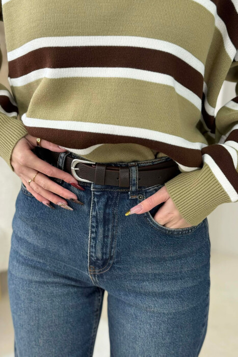 SIMPLE BUCKLE LEATHER WOMEN BELT DARK BROWN/KAE - 2