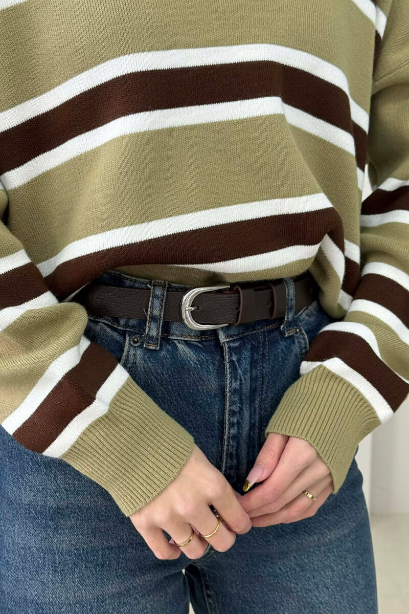 SIMPLE BUCKLE LEATHER WOMEN BELT DARK BROWN/KAE - 1