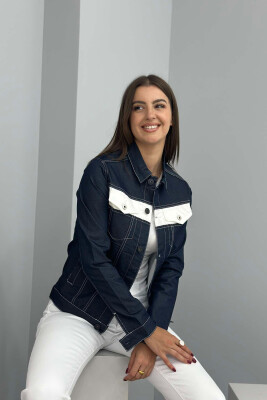 SIMPLE BUTTON DENIM WOMEN JACKET DARK BLUE/BEE 