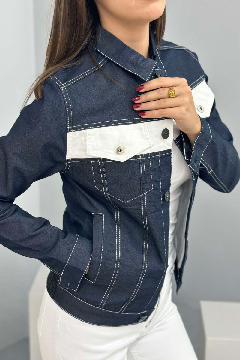 SIMPLE BUTTON DENIM WOMEN JACKET DARK BLUE/BEE - 3