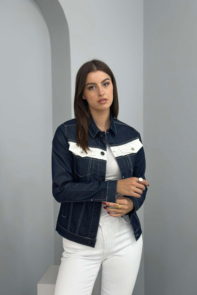 SIMPLE BUTTON DENIM WOMEN JACKET DARK BLUE/BEE - 4