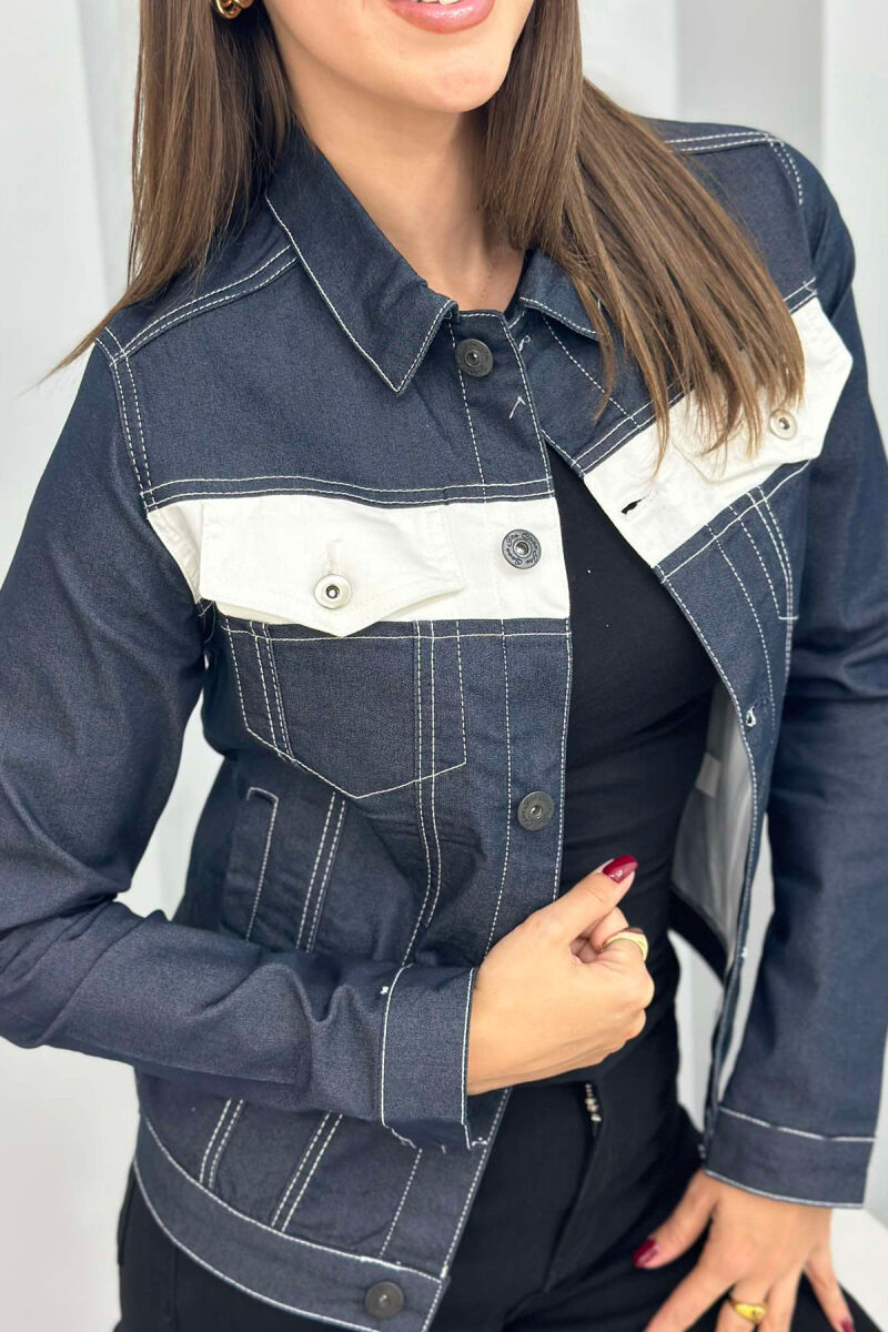 SIMPLE BUTTON DENIM WOMEN JACKET DARK BLUE/BEE - 6