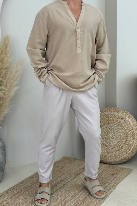 SIMPLE BUTTONED MEN SHIRT BEIGE/BEZHE - KLAUDIO FASHION