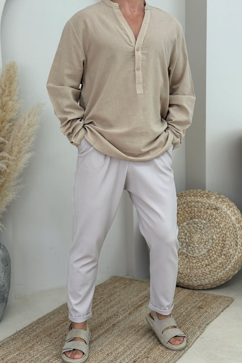 SIMPLE BUTTONED MEN SHIRT BEIGE/BEZHE - 1