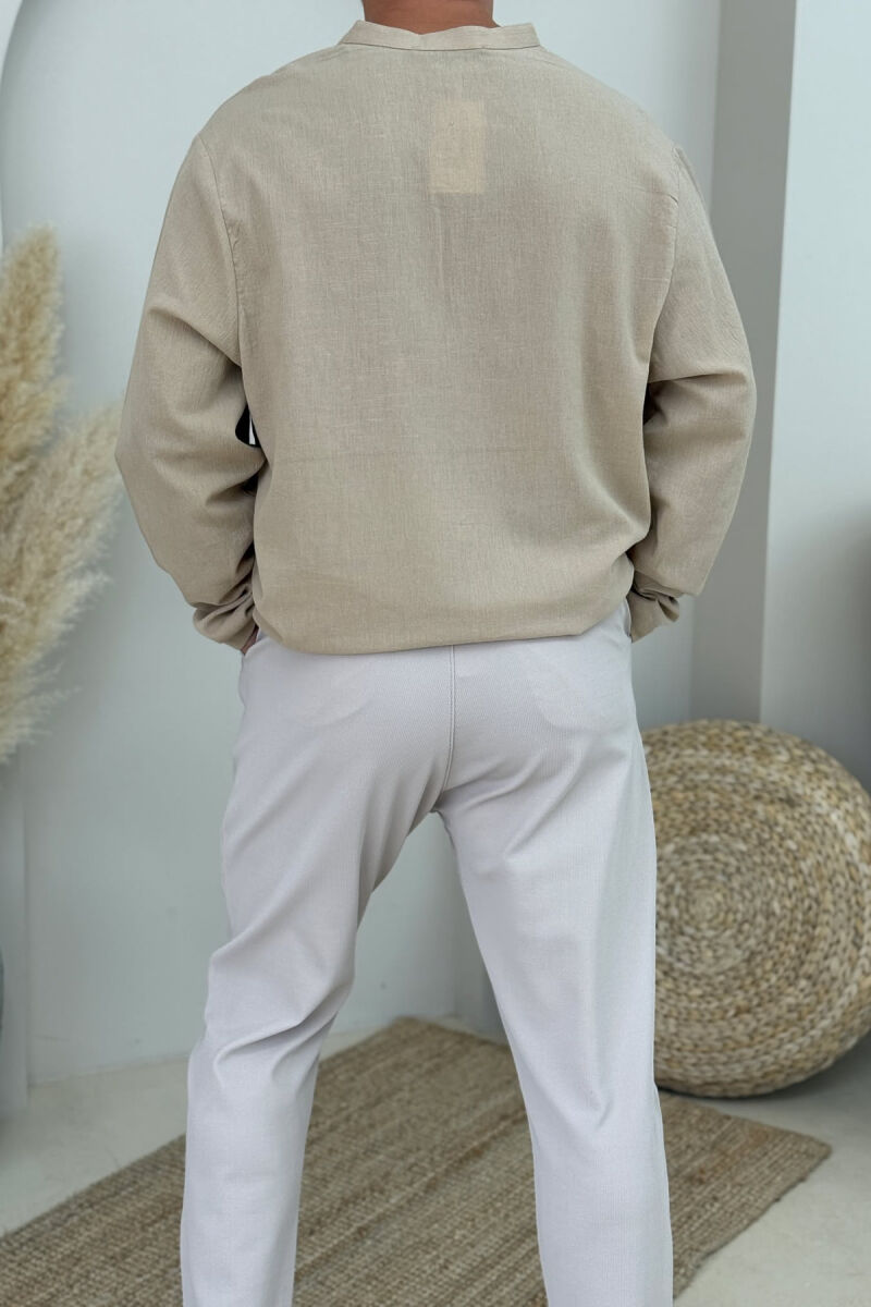 SIMPLE BUTTONED MEN SHIRT BEIGE/BEZHE - 2