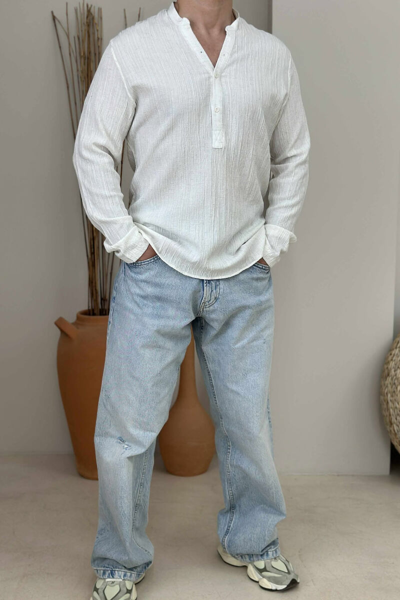 SIMPLE BUTTONED MEN SHIRT CREAM/KREM - 1