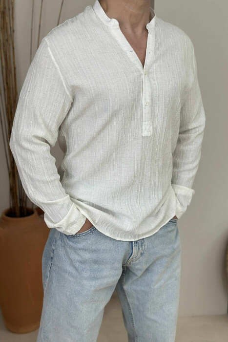 SIMPLE BUTTONED MEN SHIRT CREAM/KREM - 2