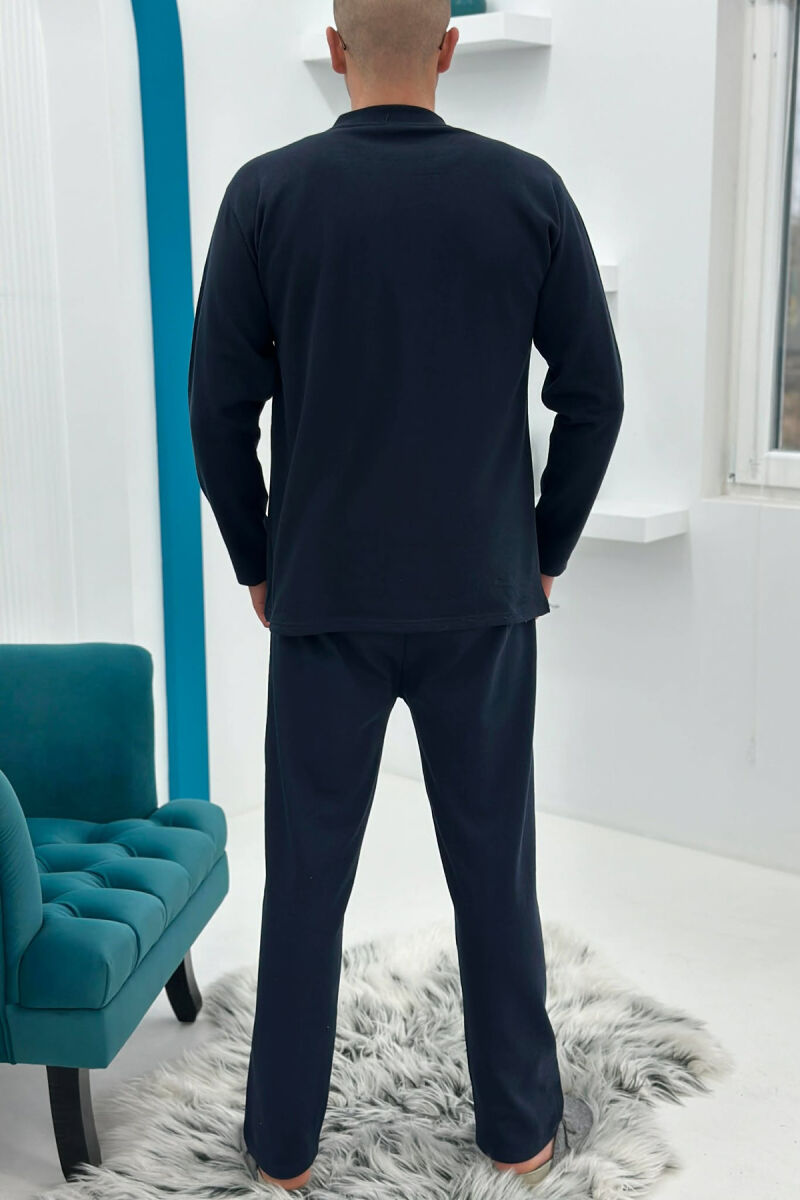 SIMPLE BUTTONED NECK SWEATSHIRT+SWEATPANTS MEN PYJAMAS DARK BLUE/BEE - 3
