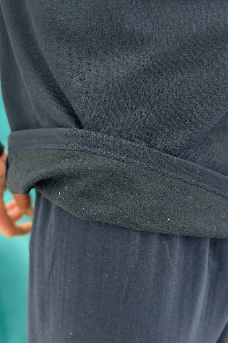 SIMPLE BUTTONED NECK SWEATSHIRT+SWEATPANTS MEN PYJAMAS DARK BLUE/BEE - 5