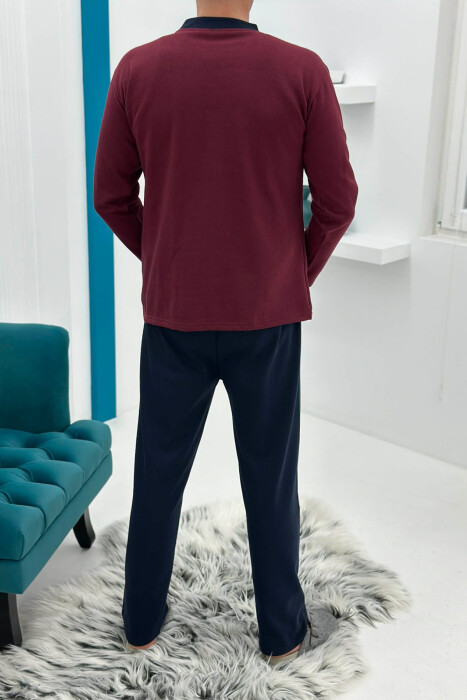 SIMPLE BUTTONED NECK SWEATSHIRT+SWEATPANTS MEN PYJAMAS DARK BURGUNDY/VISHNJE E ERRET - 2