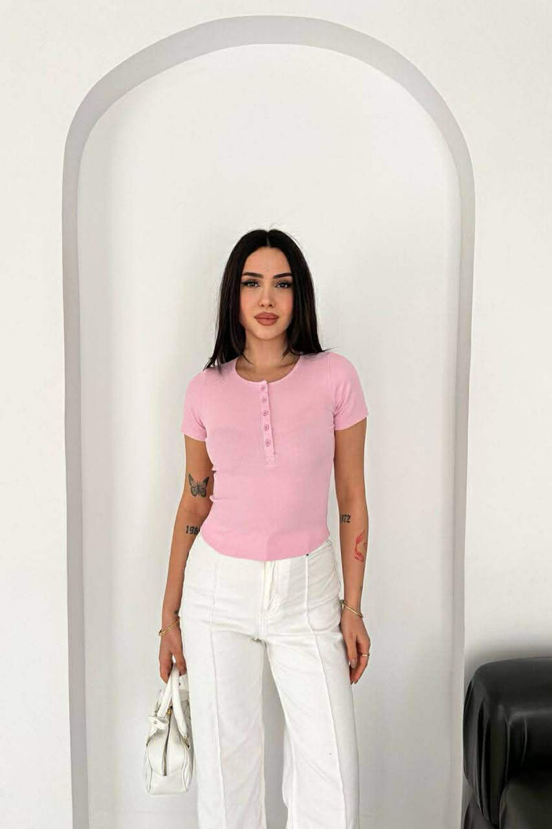 SIMPLE BUTTONS WOMAN T-SHIRT PINK/ROZE - 1