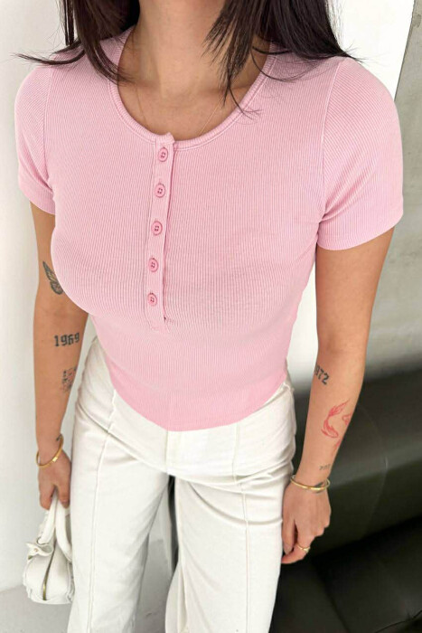 SIMPLE BUTTONS WOMAN T-SHIRT PINK/ROZE - 2