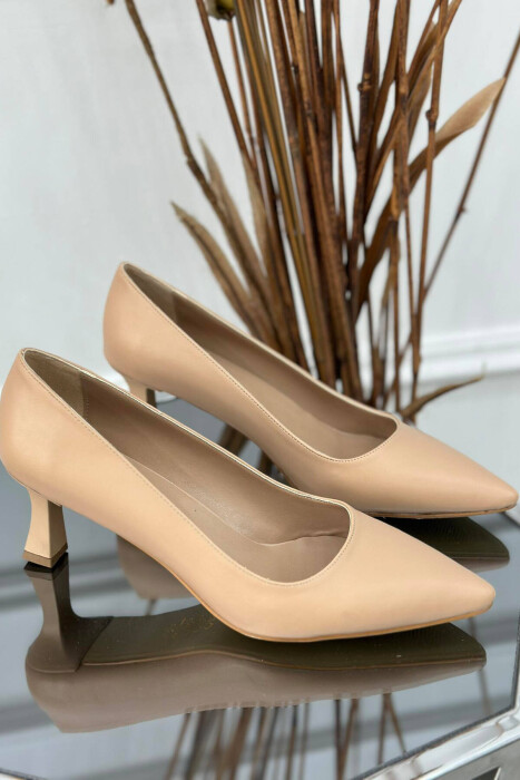 SIMPLE CLASSIC WOMAN HEELS BEIGE/BEZHE - KLAUDIO FASHION