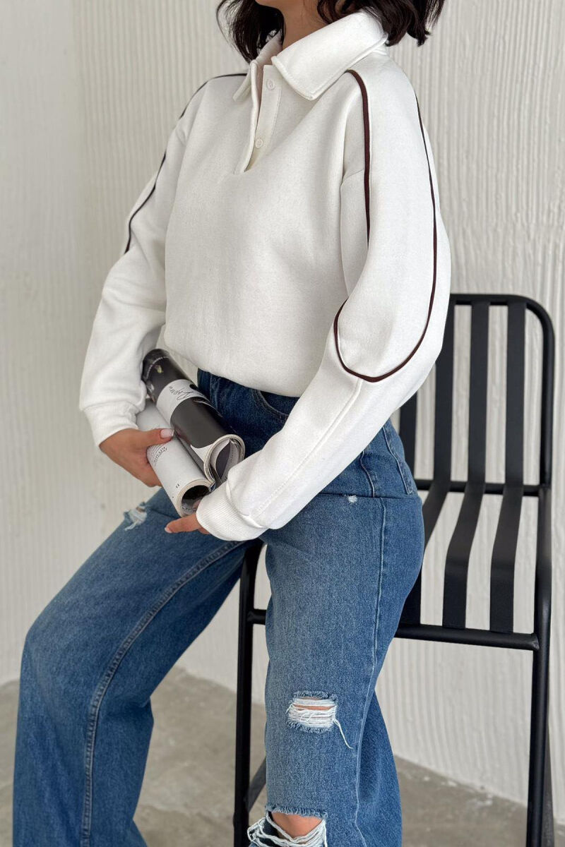 SIMPLE COLLAR WOMEN SWEATSHIRT WHITE-E BARDHE - 2