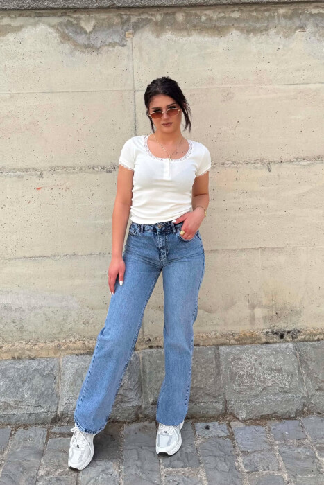 SIMPLE COLOR WOMEN JEANS DARK BLUE/BEE - KLAUDIO FASHION