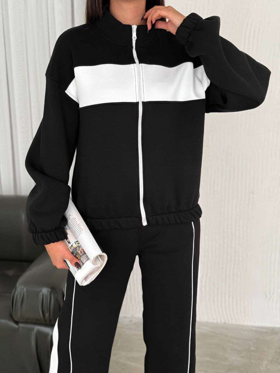 SIMPLE COTTON JACKET+SWEATPANTS WOMEN SET IN BLACK-WHITE COLOR - 6