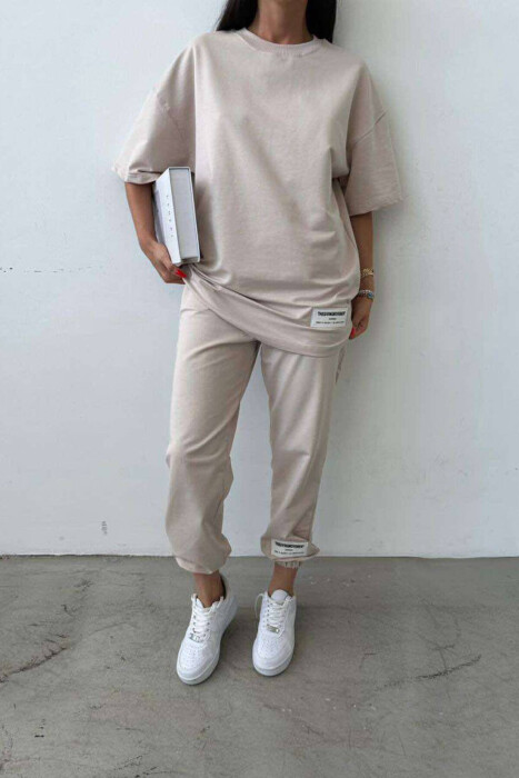 SIMPLE COTTON JOGGERS+T-SHIRT WOMEN SET BEIGE/BEZHE 