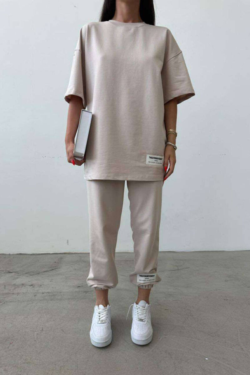SIMPLE COTTON JOGGERS+T-SHIRT WOMEN SET BEIGE/BEZHE - 2