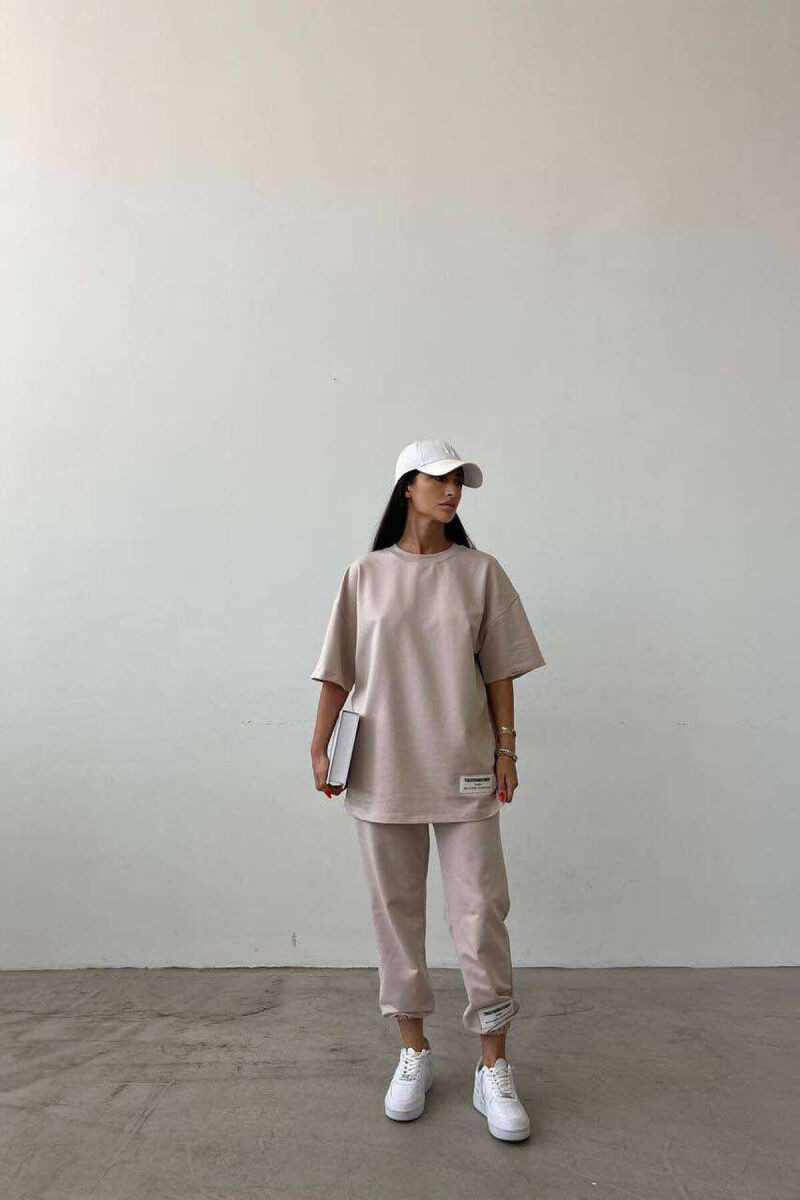 SIMPLE COTTON JOGGERS+T-SHIRT WOMEN SET BEIGE/BEZHE - 3