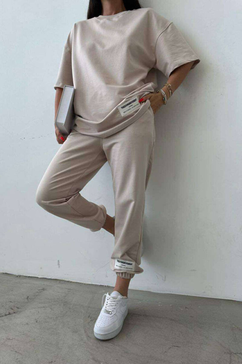 SIMPLE COTTON JOGGERS+T-SHIRT WOMEN SET BEIGE/BEZHE - 4