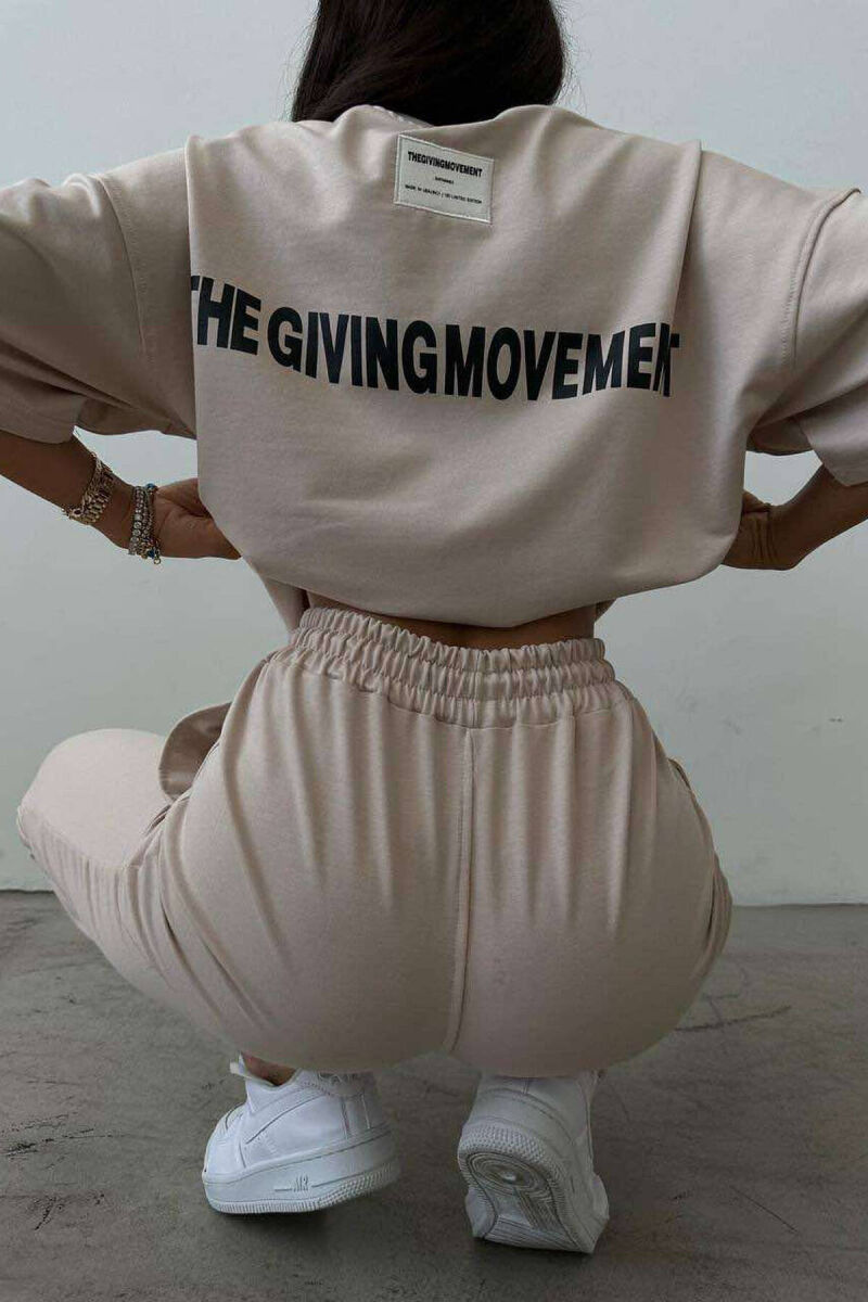 SIMPLE COTTON JOGGERS+T-SHIRT WOMEN SET BEIGE/BEZHE - 5