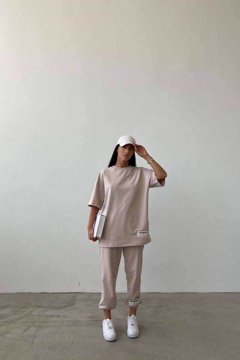 SIMPLE COTTON JOGGERS+T-SHIRT WOMEN SET BEIGE/BEZHE - 6