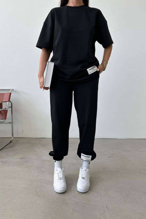 SIMPLE COTTON JOGGERS+T-SHIRT WOMEN SET BLACK/ E ZEZE 