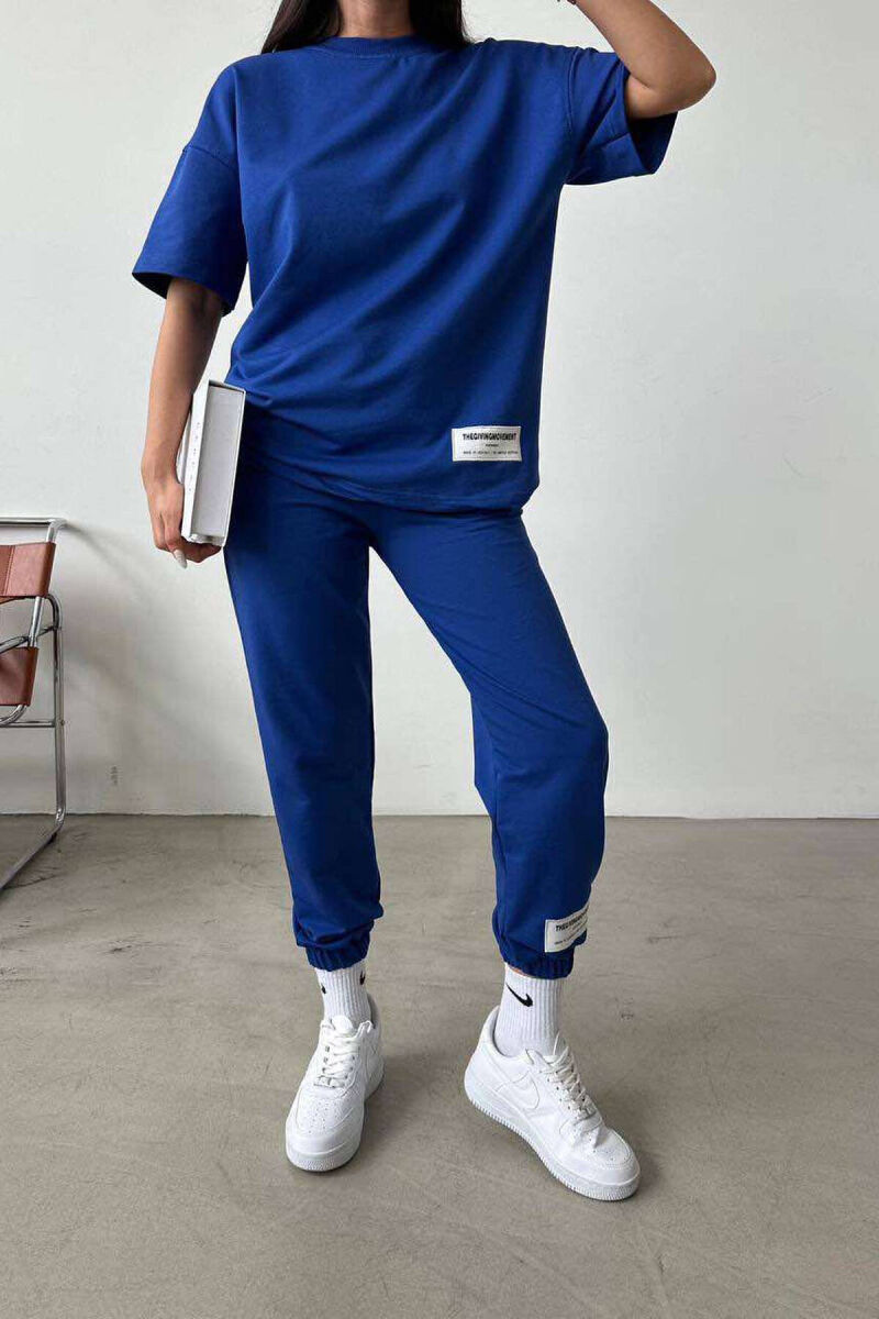 SIMPLE COTTON JOGGERS+T-SHIRT WOMEN SET BLUE/BLU - 1