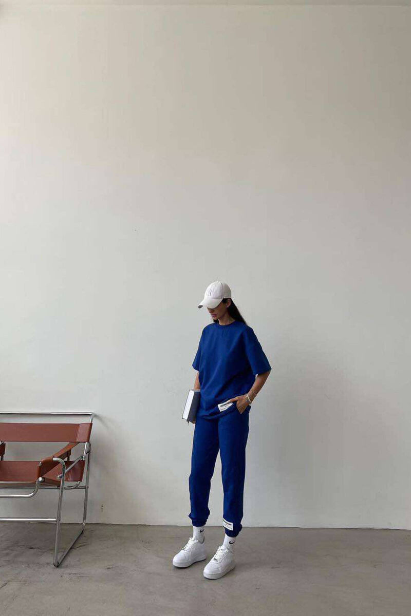SIMPLE COTTON JOGGERS+T-SHIRT WOMEN SET BLUE/BLU - 3